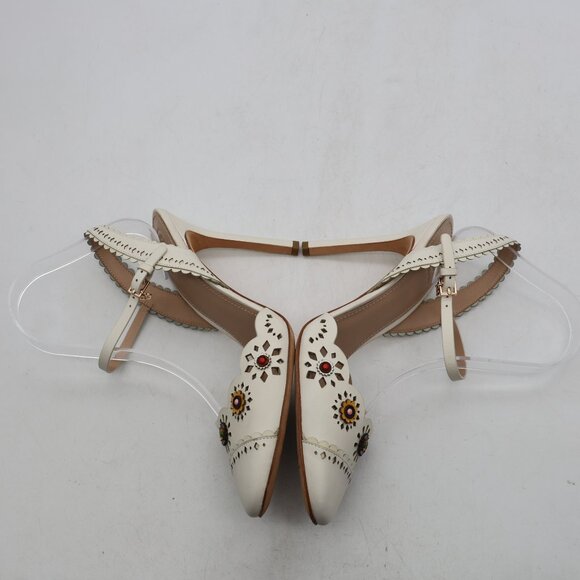 Tory Burch Marguerite Perforated Slingback Heels Women's Size 8.5 Ivory Floral - Picture 8 of 12